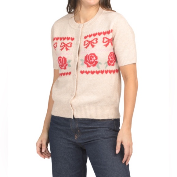 cupcakes & cashmere Beige Cardigan with Bows and Roses - Picture 9 of 12